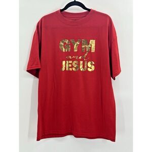 Womens Plus Size Top Gym & Jesus Red Gold Tee XL Workout Activewear Christian